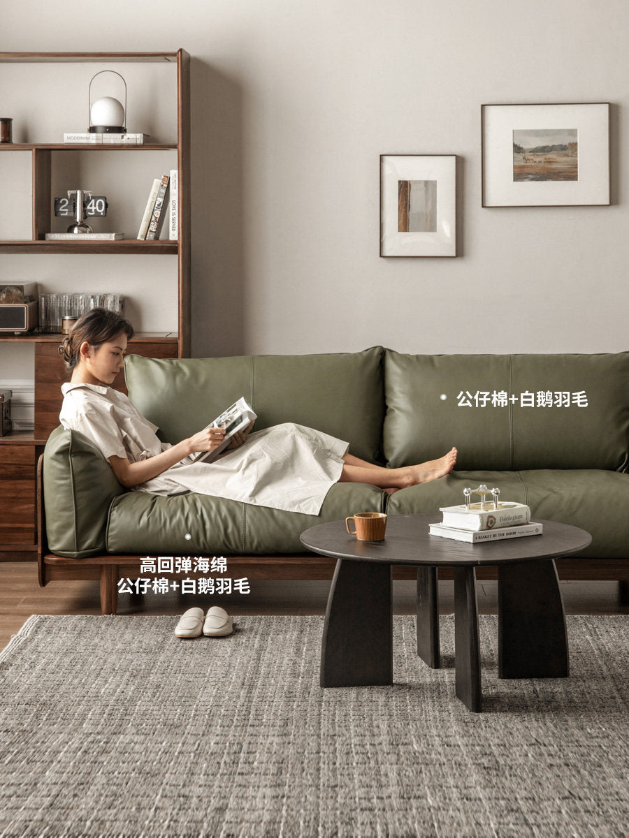 实木新中式小户型客厅真皮沙发黑胡桃木沙发